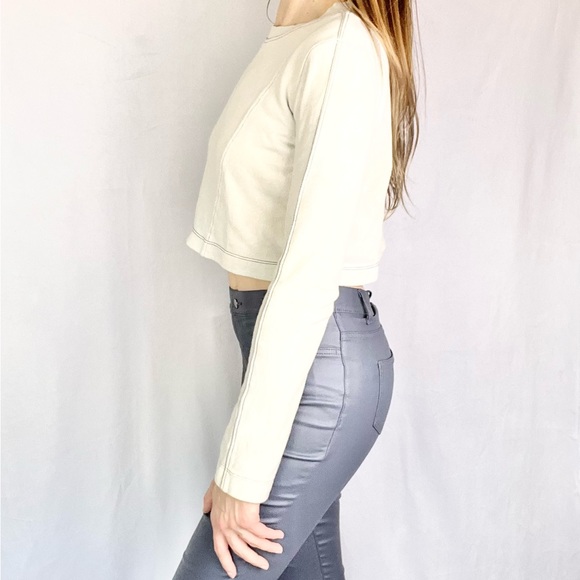 ZARA | 🤍 Vintage Style Faded Cropped Long-Sleeve Thermal Sweatshirt Crop Top - Picture 6 of 7